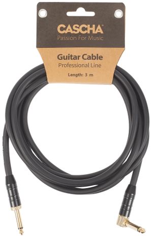 CASCHA Professional Line Guitar Cable, Angled, Black, 3 m