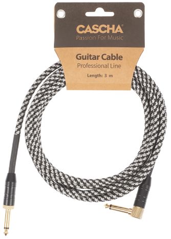 CASCHA Professional Line Guitar Cable, Angled, Tweed Black, 3 m