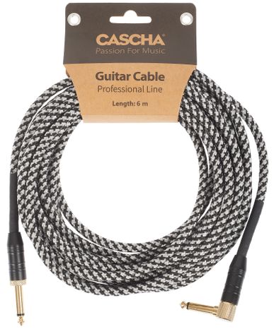 CASCHA Professional Line Guitar Cable, Angled, Tweed Black, 6 m