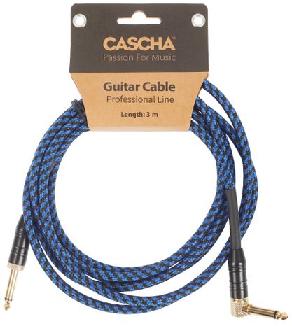 CASCHA Professional Line Guitar Cable, Angled, Tweed Blue, 3 m