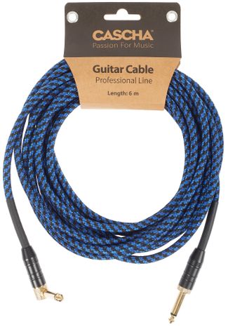 CASCHA Professional Line Guitar Cable, Angled, Tweed Blue, 6 m