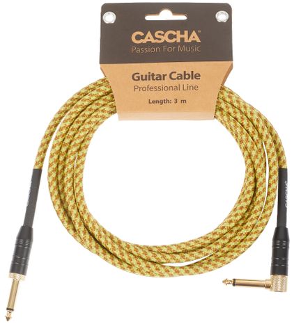 CASCHA Professional Line Guitar Cable, Angled, Tweed Natural, 3 m