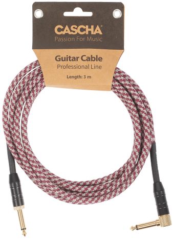 CASCHA Professional Line Guitar Cable, Angled, Tweed Red, 3 m