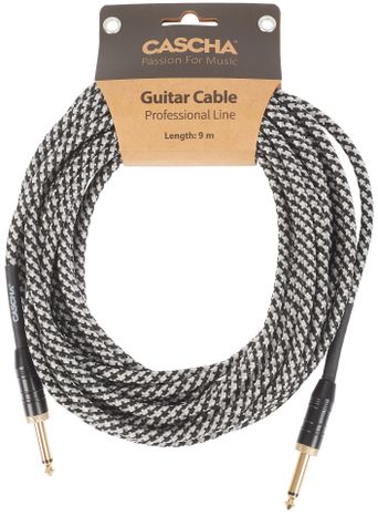 CASCHA Professional Line Guitar Cable, Straight, Tweed Black, 9 m