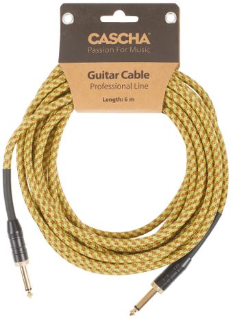 CASCHA Professional Line Guitar Cable, Straight, Tweed Natural, 6 m