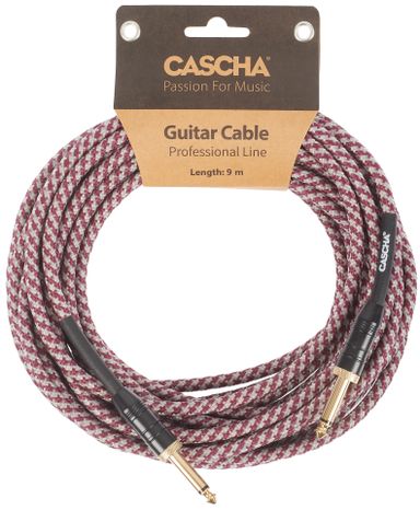 CASCHA Professional Line Guitar Cable, Straight, Tweed Red, 9 m