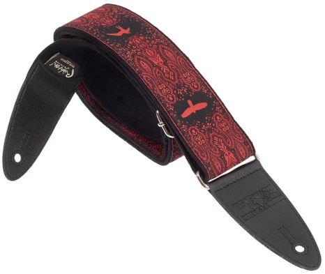 PRS 2" Guitar Strap, Custom Jacquard Birds Fleur, Red